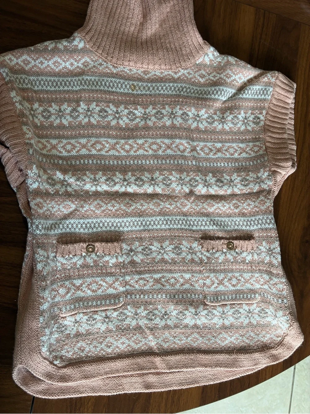 Girls' Pink Fair Isle Turtleneck Sweater Coat